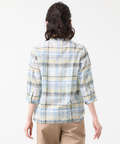 リネンブレンド マドラスチェック 七分袖ブラウス