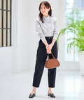 襟フリル ストライプ ブラウス