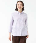 スノーコットン ストライプ 七分袖 シャツ【接触冷感】
