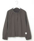 ギャザーデザイン ノーカラー ブルゾン【手洗いOK】