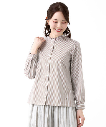 フリルカラー ストライプ ブラウス