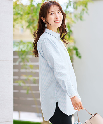 ノンアイロン ストライプ チュニック【シワになりにくい】
