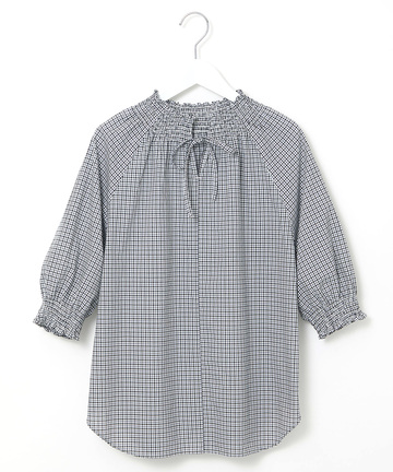 2WAY ギンガムチェック 七分袖 ブラウス