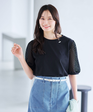 袖レース パフスリーブカットソー【オンラインショップ・一部店舗限定】