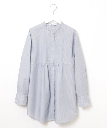 ギャザーデザイン ストライプ柄 チュニック