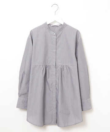 ギャザーデザイン ストライプ柄 チュニック