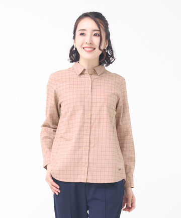 コットンブレンド チェック柄 ブラウス