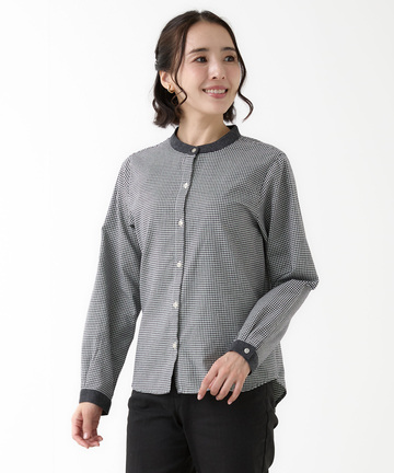 バンドカラー チェック柄 ブラウス