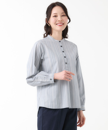 ストライプ バンドカラー ブラウス
