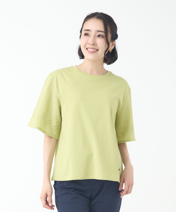 コットン 袖刺繍 Tシャツ
