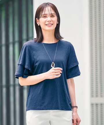スラブ天竺 フリルスリーブ Tシャツ