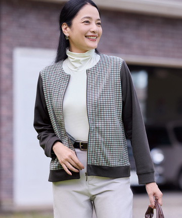 柄切り替え カット カーディガン