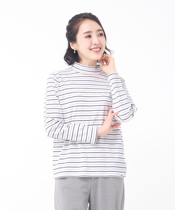 ボーダー ハイネック カットソー【ウガンダ オーガニック コットン】