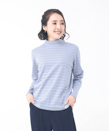 ボーダー ハイネック カットソー【ウガンダ オーガニック コットン】