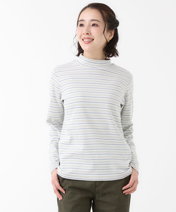 マルチボーダー スムース ハイネックカットソー