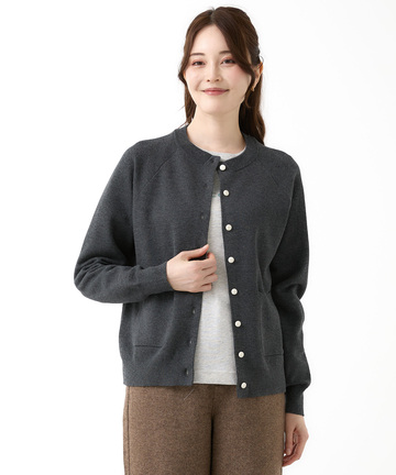 クルーネック ダブルニット カーディガン【手洗いOK】