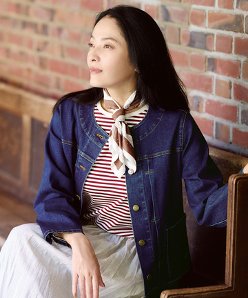 ノーカラー デニムジャケット