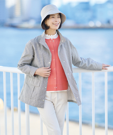 クロコダイルタータン スタンドカラー コート【手洗いOK】