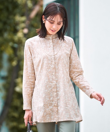 フリルネック 小花柄 チュニック【オンラインショップ限定】
