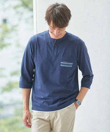 ヘンリーネック 七分袖 Tシャツ【吸汗速乾】