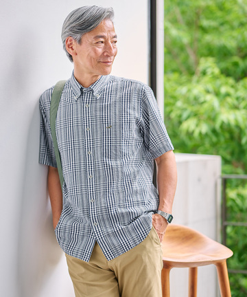 スノーコットン グラデーションチェック シャツ【接触冷感】