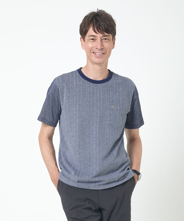 サッカー素材 ストライプ柄 Tシャツ