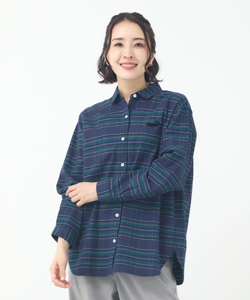 微起毛ピケ チェック柄 ブラウス