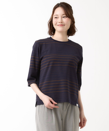 天竺 ボーダー6分袖 Tシャツ