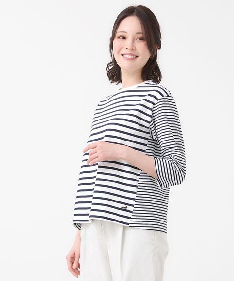 ボーダー 切り替え 七分袖Tシャツ