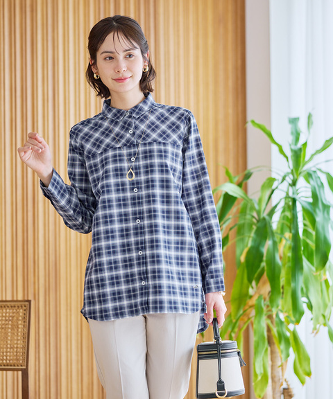 フロント切り替え チェック柄 チュニック【オンラインショップ・一部店舗限定】