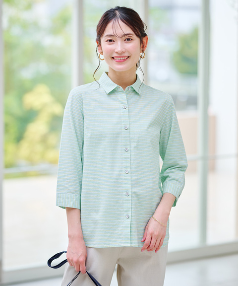 コットン デザイン 七分袖 ブラウス