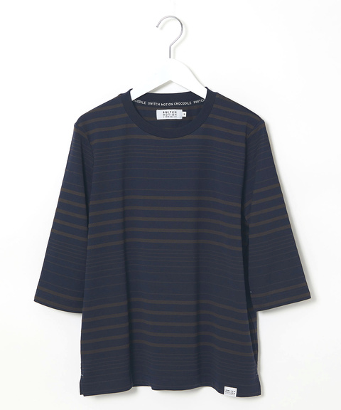 天竺 ボーダー6分袖 Tシャツ