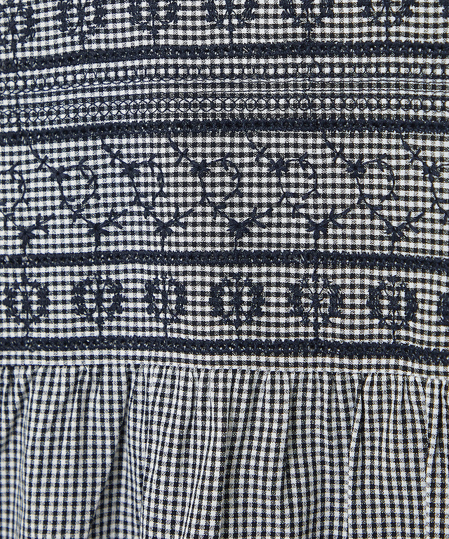 レース刺繡 ギンガムチェック ブラウス