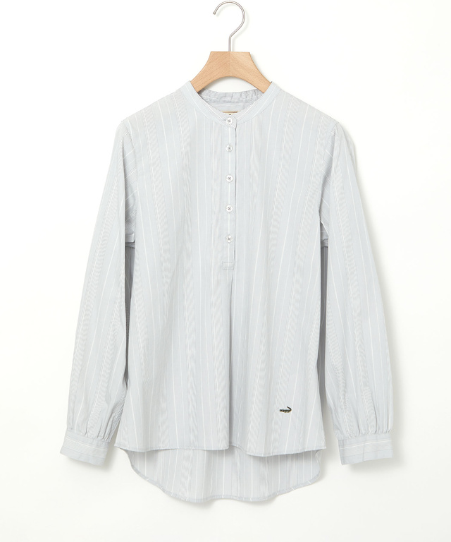 ストライプ バンドカラー ブラウス