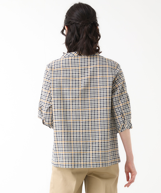 クロコダイルタータン サッカー 七分袖ブラウス