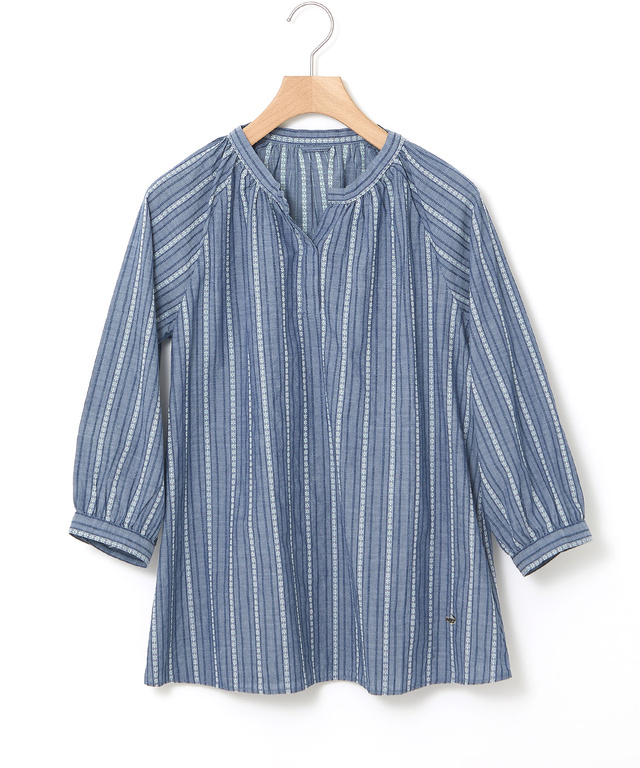 ジャカード スキッパー 七分袖ブラウス 