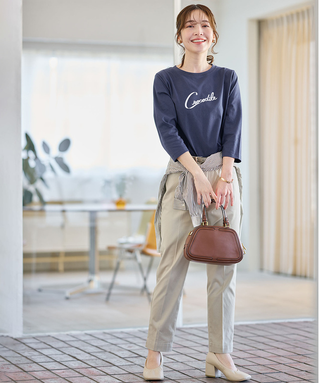 リボンロゴプリント 七分袖 Tシャツ