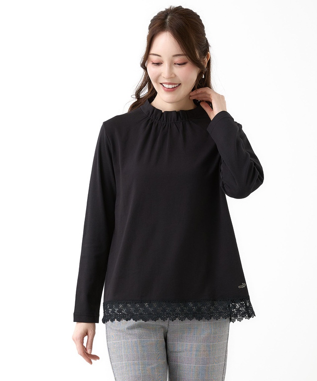 レース裾 ハイネック プルオーバー