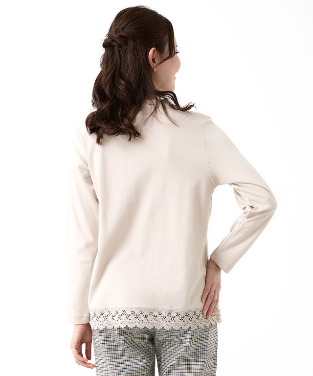 レース裾 ハイネック プルオーバー