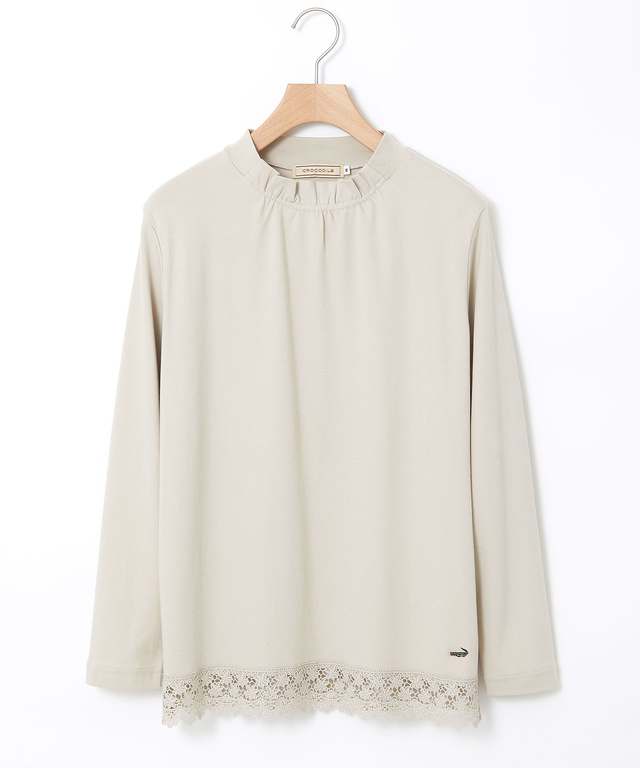 レース裾 ハイネック プルオーバー