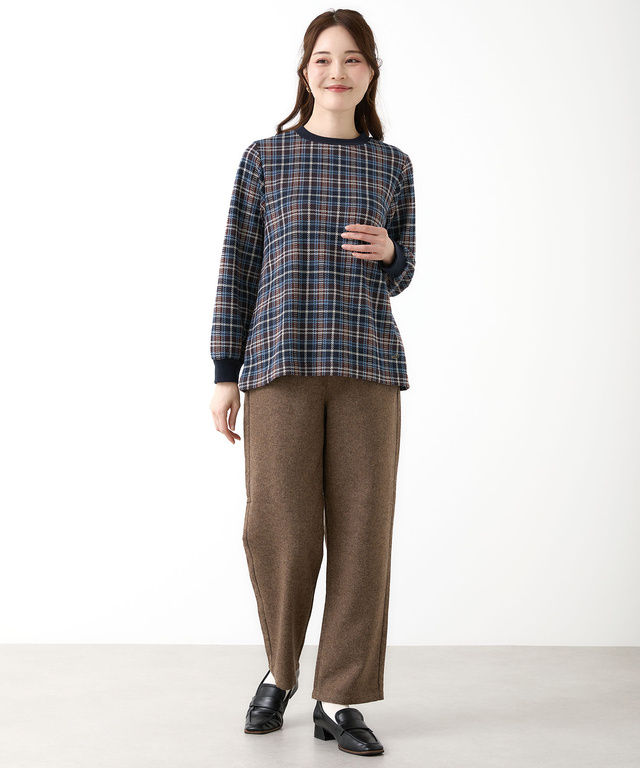 チェック柄 リブ配色 プルオーバー