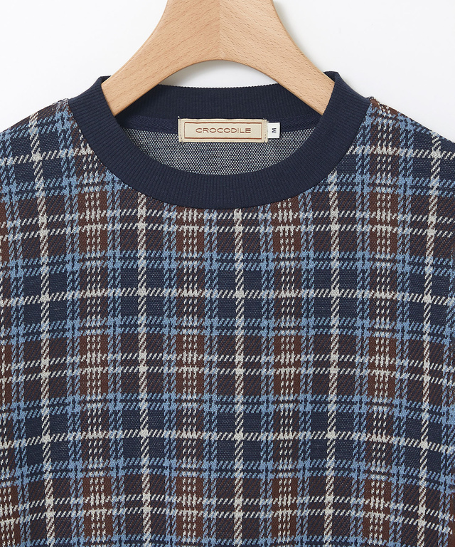 チェック柄 リブ配色 プルオーバー