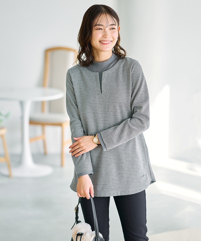 千鳥柄 ドッキング チュニック