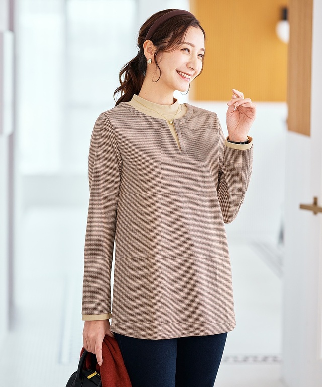 千鳥柄 ドッキング チュニック