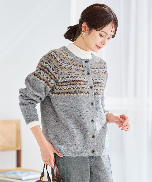 フェアアイル柄 ニットカーディガン 【手洗いOK】