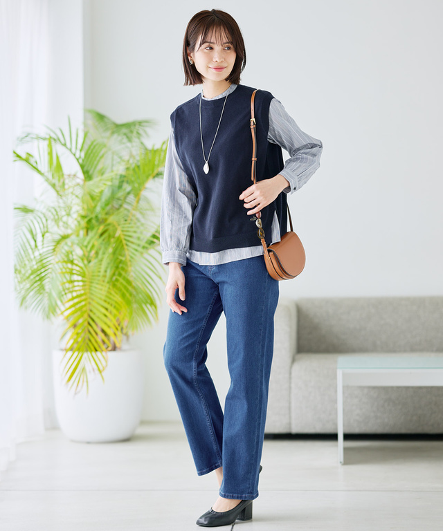 クルーネック ニット ベスト【手洗いOK】