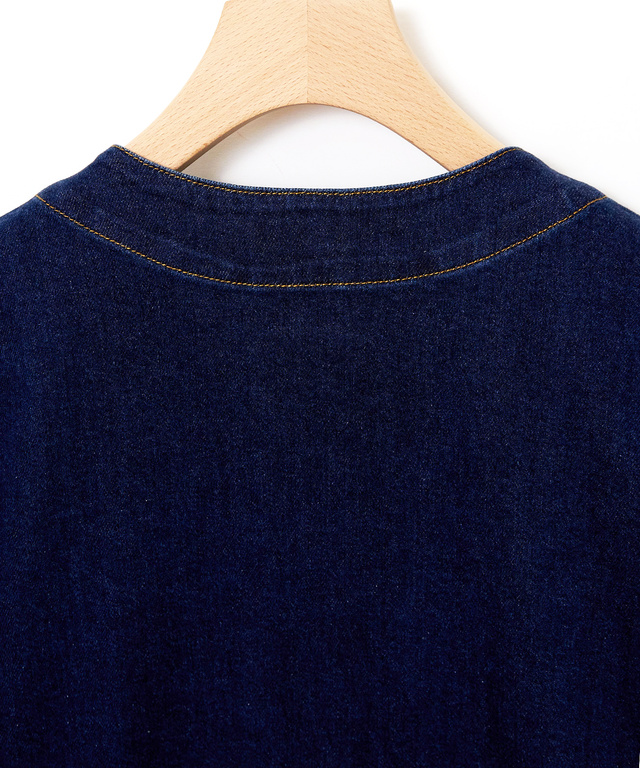 ノーカラー デニムジャケット