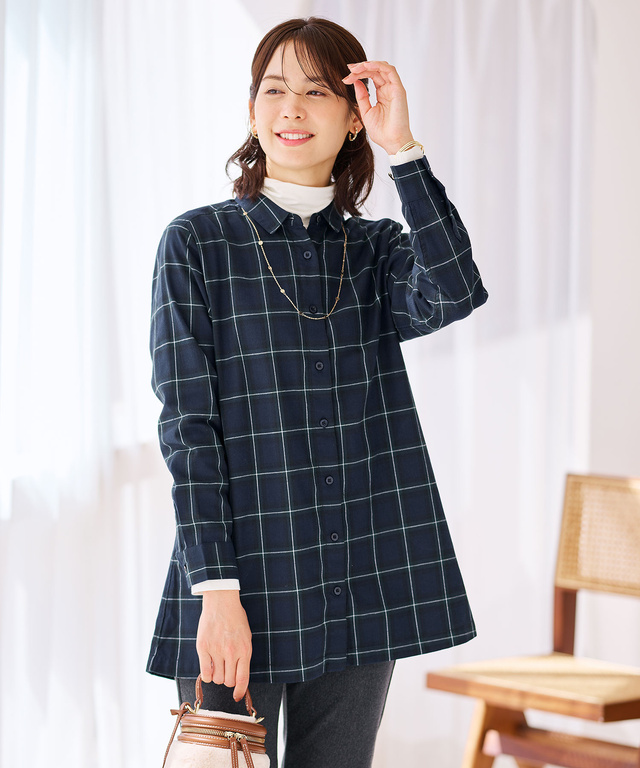 レギュラーカラー チェック柄 チュニック