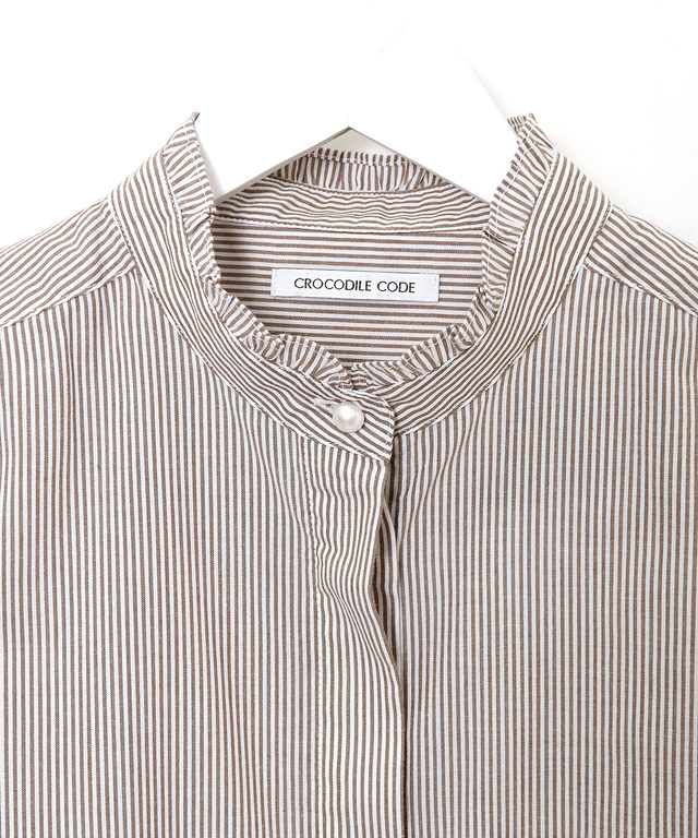 フリルカラー ストライプ ブラウス