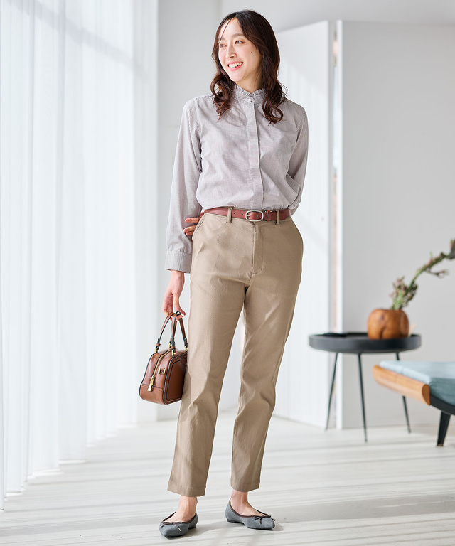 フリルカラー ストライプ ブラウス